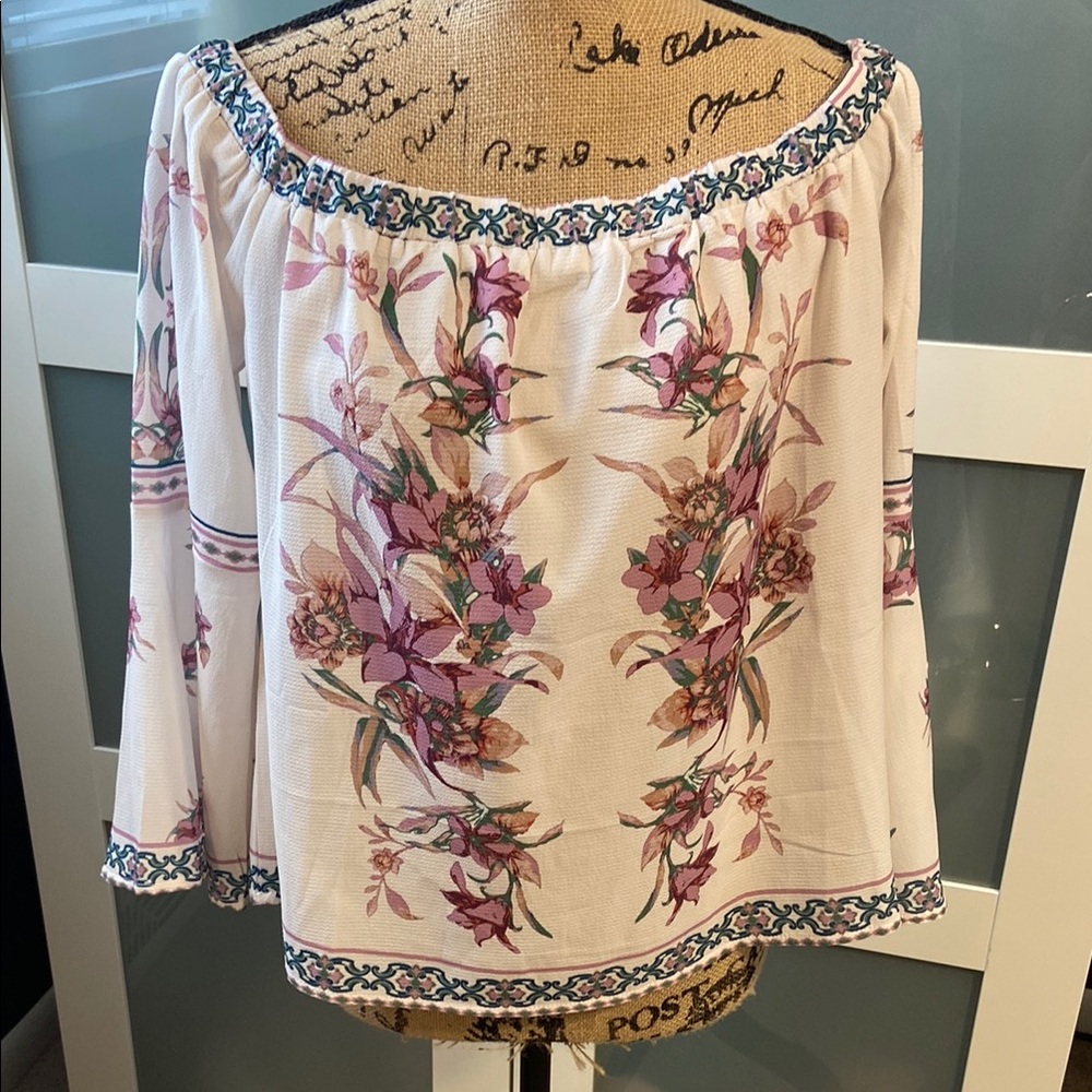 Francesca’s Floral Off-Shoulder Top Blue Rain
